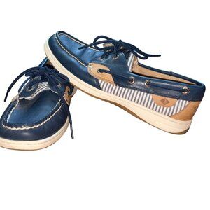 Sperry Women's Bluefish 2-Eye Leather Boat Shoes-Navy & Seersucker-7-GUC